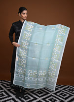 Meitei - Handwoven Aqua Green Silk dupatta with Extra weft motifs-Rutambhara-RUTAMBHARA