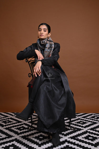 Ushraa - Blue Handblock printed Ajrakh Chanderi Stole-Rutambhara-RUTAMBHARA