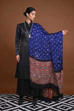 Rakbaa - Ink Blue Ajrakh Bandhej dupatta in Modal silk-Rutambhara-RUTAMBHARA