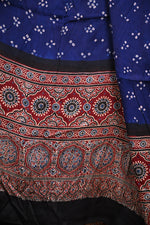 Rakbaa - Ink Blue Ajrakh Bandhej dupatta in Modal silk-Rutambhara-RUTAMBHARA