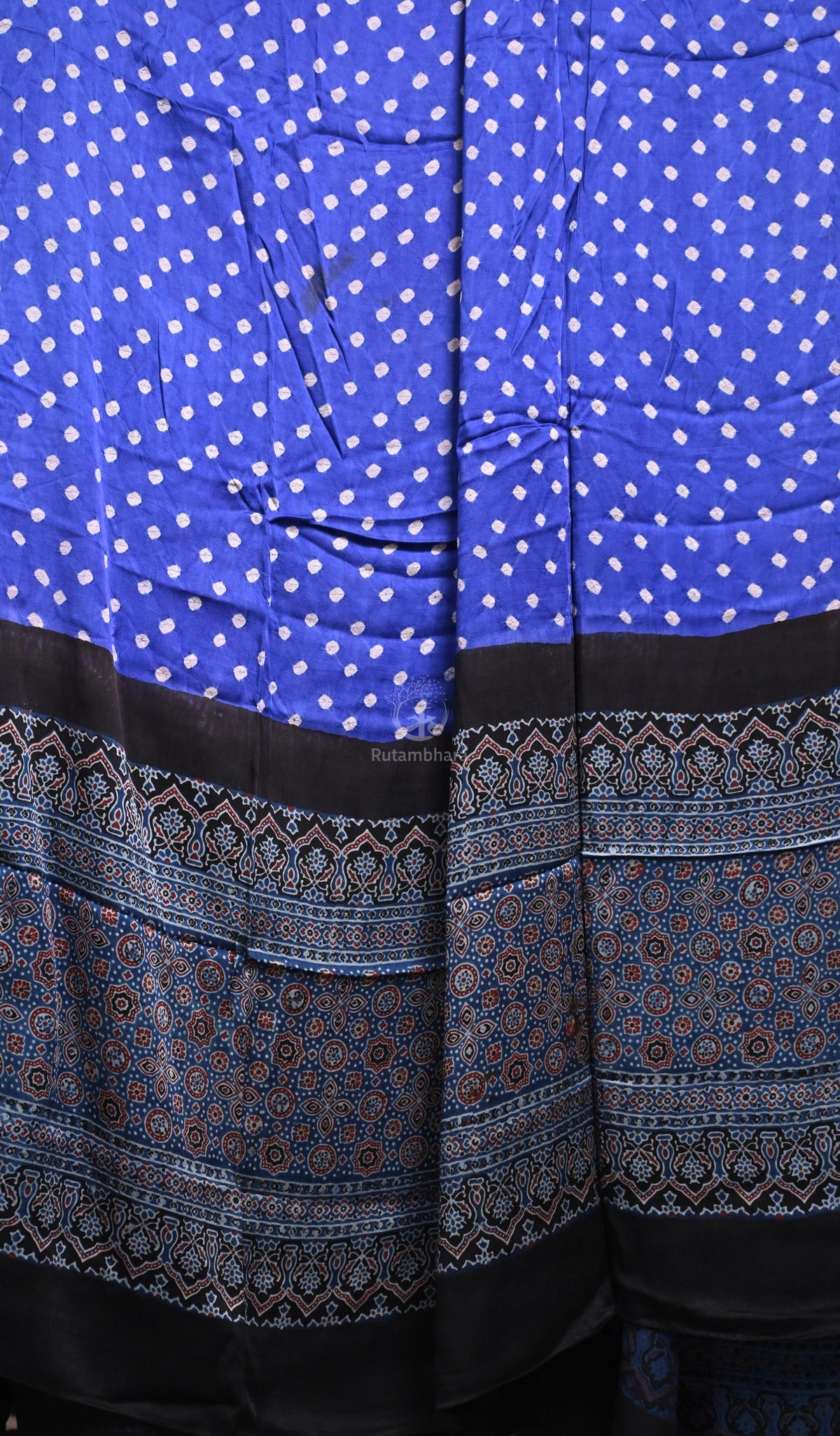 Rakbaa - Blue Black Ajrakh Bandhej dupatta in Modal silk
