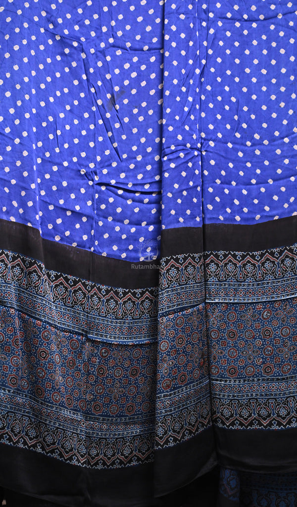 Rakbaa - Blue Black Ajrakh Bandhej dupatta in Modal silk-Rutambhara-RUTAMBHARA
