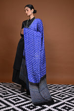 Rakbaa - Blue Black Ajrakh Bandhej dupatta in Modal silk-Rutambhara-RUTAMBHARA