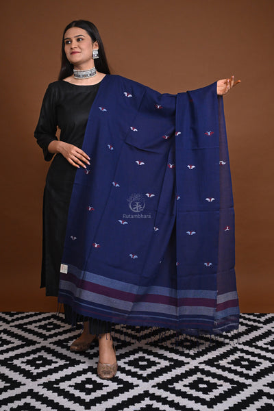 Handwoven Jamdani Cotton Dupatta-Rutambhara-RUTAMBHARA