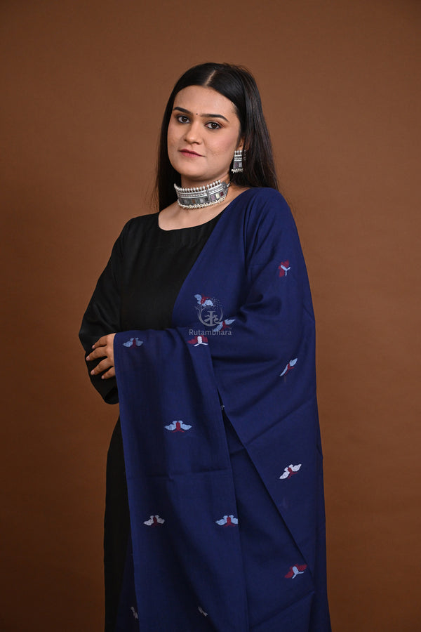 Handwoven Jamdani Cotton Dupatta-Rutambhara-RUTAMBHARA