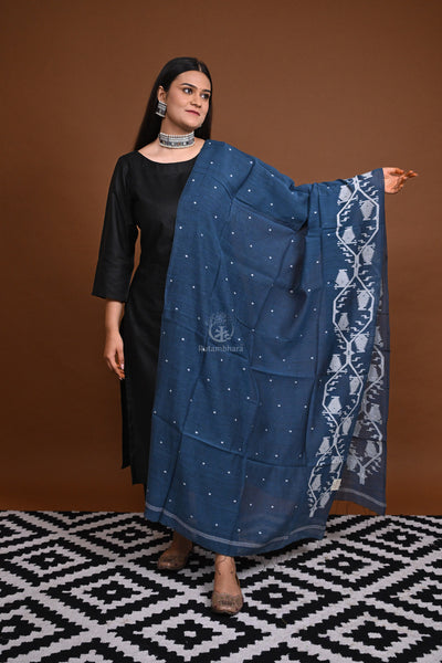 Handwoven Jamdani Cotton Dupatta-Rutambhara-RUTAMBHARA