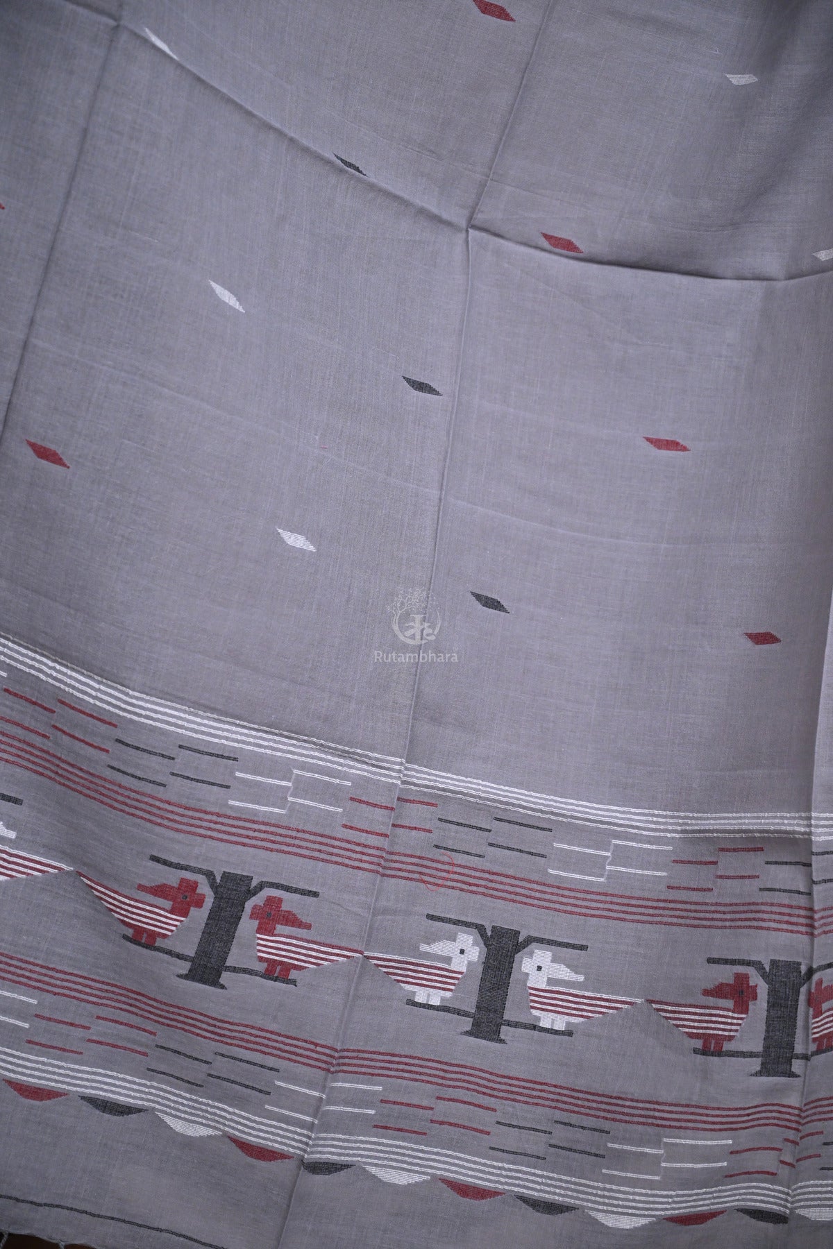 Handwoven Jamdani Cotton Dupatta-Rutambhara-RUTAMBHARA