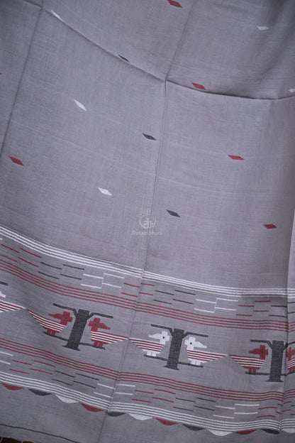 Handwoven Jamdani Cotton Dupatta-Rutambhara-RUTAMBHARA