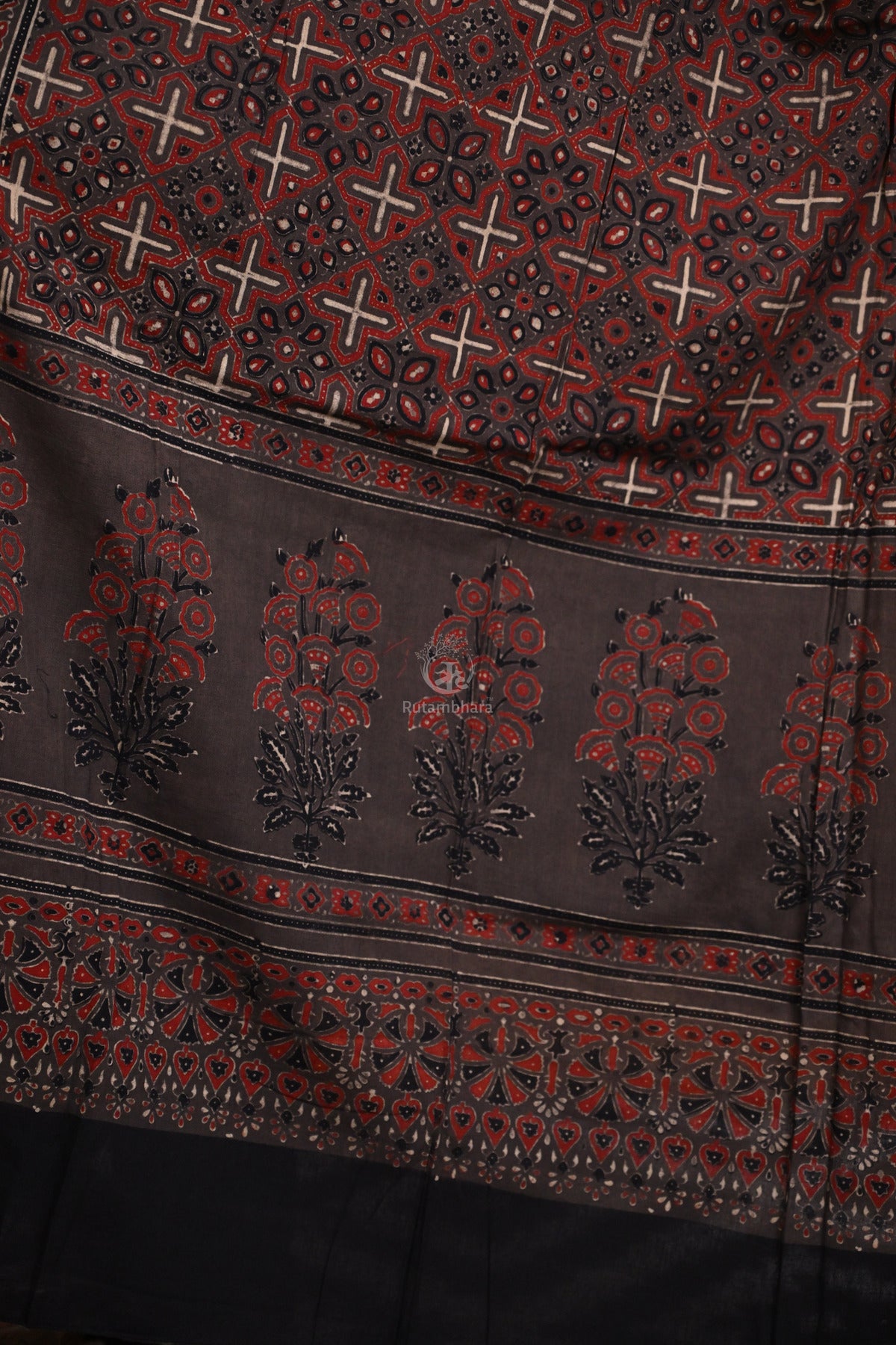 Ushraa - Brown Handblock printed  Cotton Ajrakh Dupatta