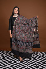 Ushraa - Black Handblock printed Cotton Ajrakh Dupatta-Rutambhara-RUTAMBHARA