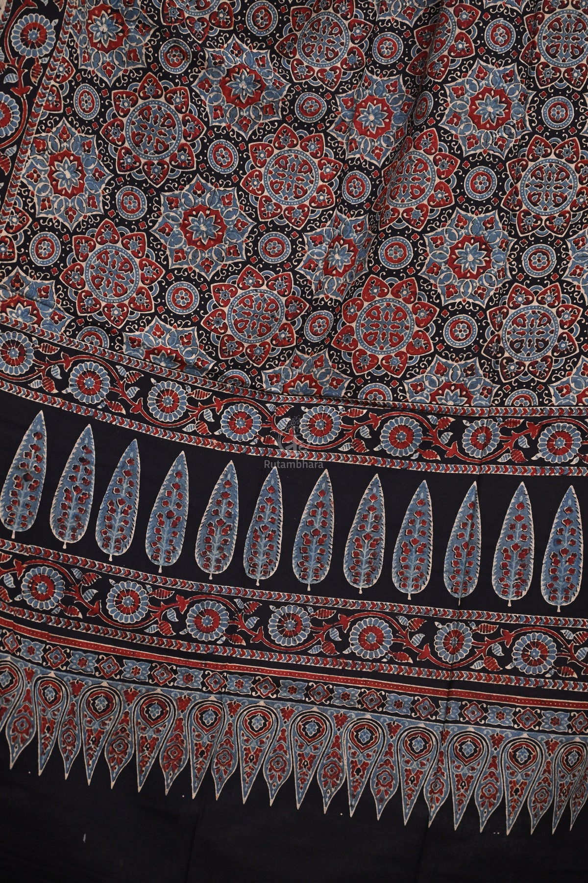 Ushraa - Black Handblock printed  Cotton Ajrakh Dupatta
