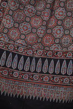 Ushraa - Black Handblock printed Cotton Ajrakh Dupatta-Rutambhara-RUTAMBHARA