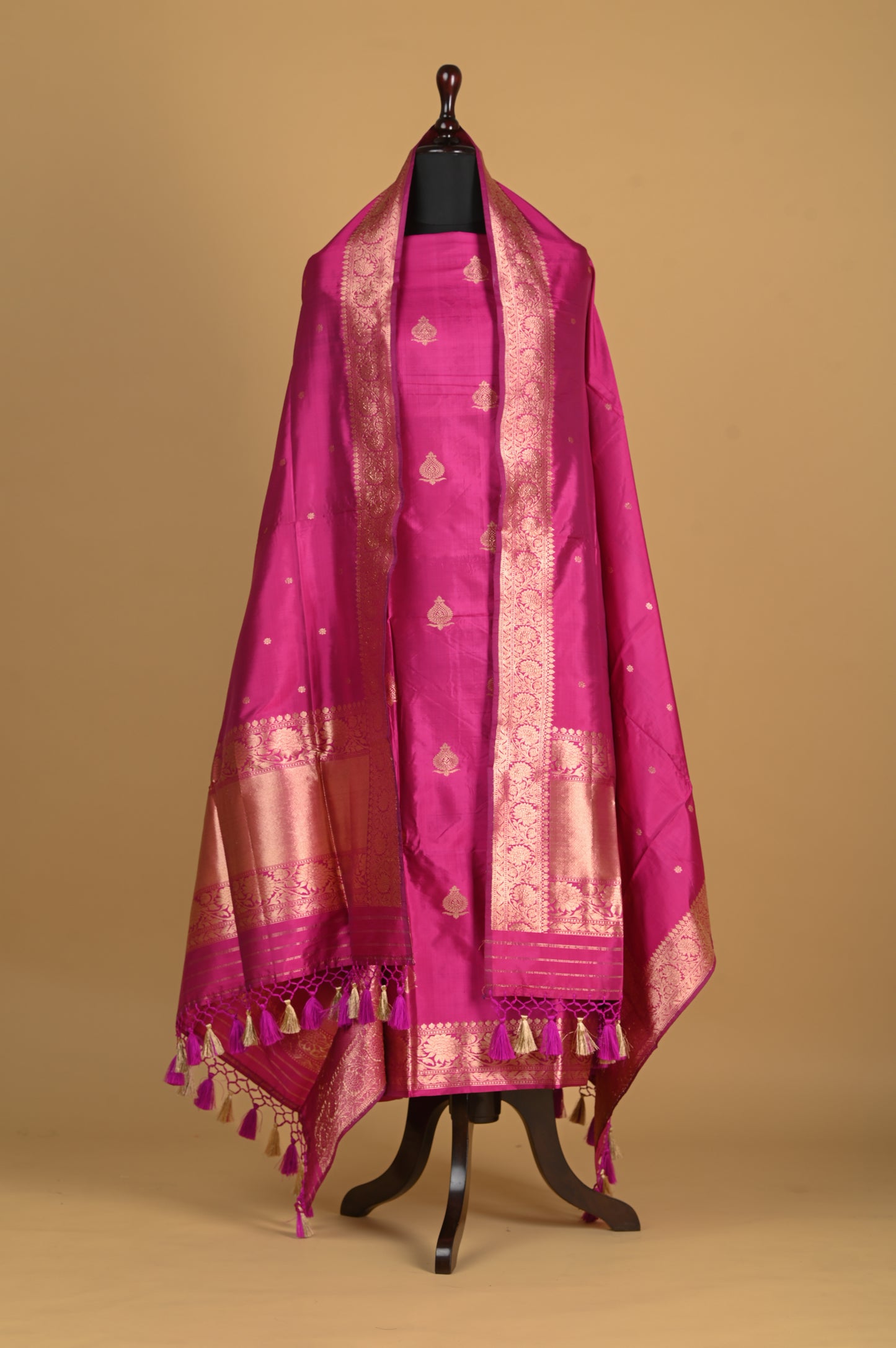 Noushk - Magenta Handwoven Pure Katan Silk Banarasi Full Suit