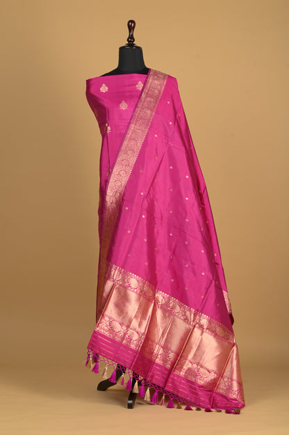 Noushk - Magenta Handwoven Pure Katan Silk Banarasi Full Suit-Rutambhara-RUTAMBHARA