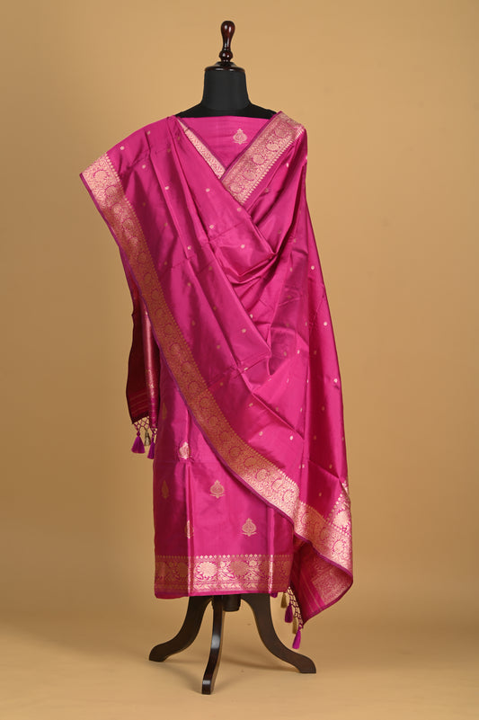 Noushk - Magenta Handwoven Pure Katan Silk Banarasi Full Suit