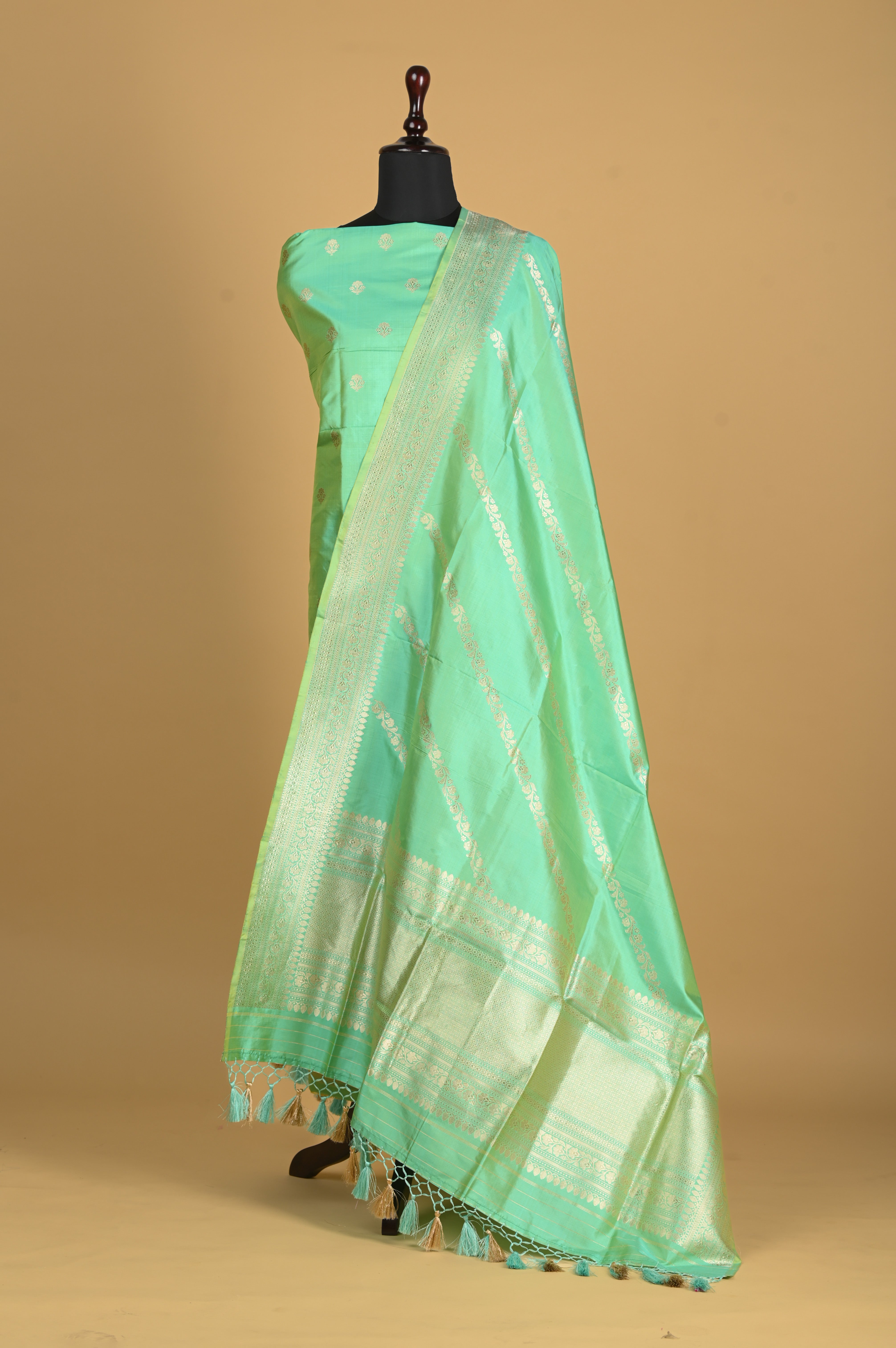 Noushk - Sea Green Handwoven Pure Katan Silk Banarasi Full Suit