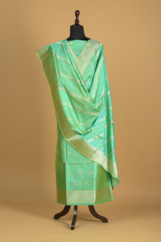 Noushk - Sea Green Handwoven Pure Katan Silk Banarasi Full Suit