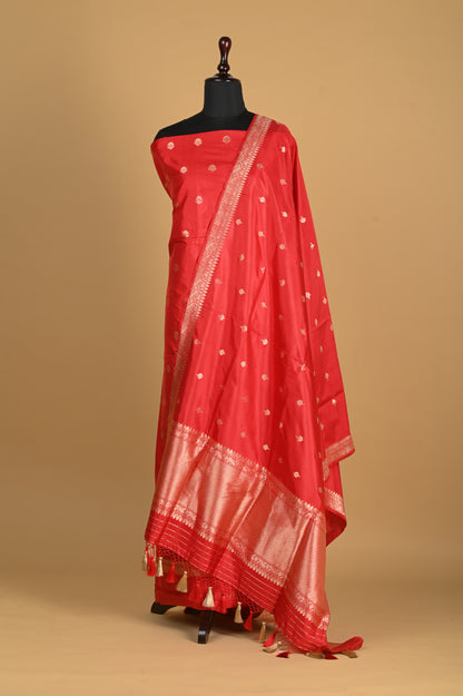 Noushk - Crimson Red Handwoven Pure Katan Silk Banarasi Full Suit-Rutambhara-RUTAMBHARA