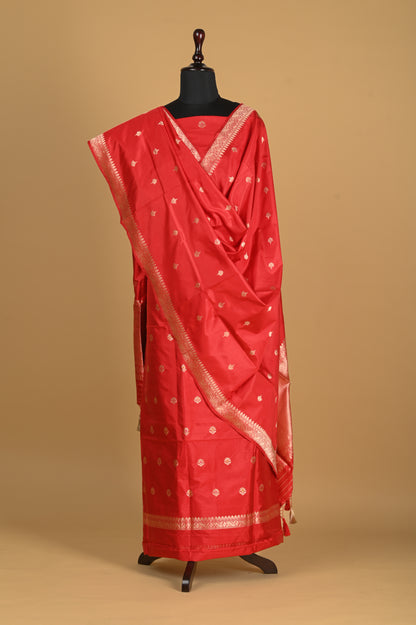 Noushk - Crimson Red Handwoven Pure Katan Silk Banarasi Full Suit-Rutambhara-RUTAMBHARA