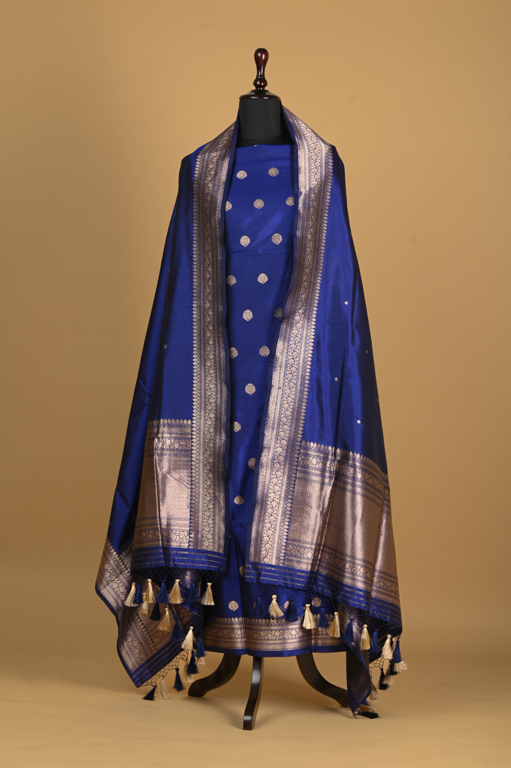 Noushk - Ink Blue Handwoven Pure Katan Silk Banarasi Full Suit-Rutambhara-RUTAMBHARA