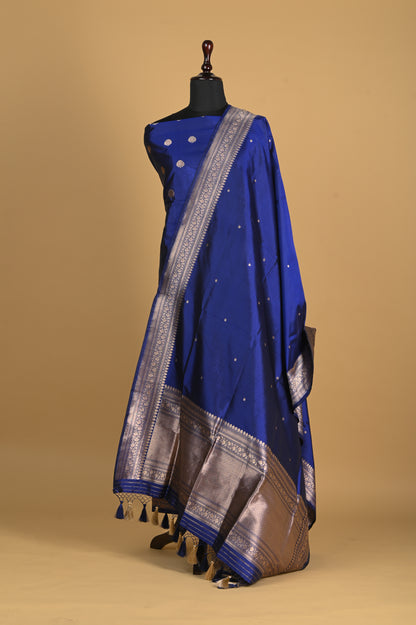 Noushk - Ink Blue Handwoven Pure Katan Silk Banarasi Full Suit-Rutambhara-RUTAMBHARA