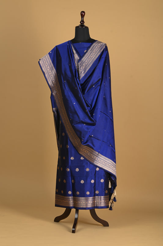 Noushk - Ink Blue Handwoven Pure Katan Silk Banarasi Full Suit