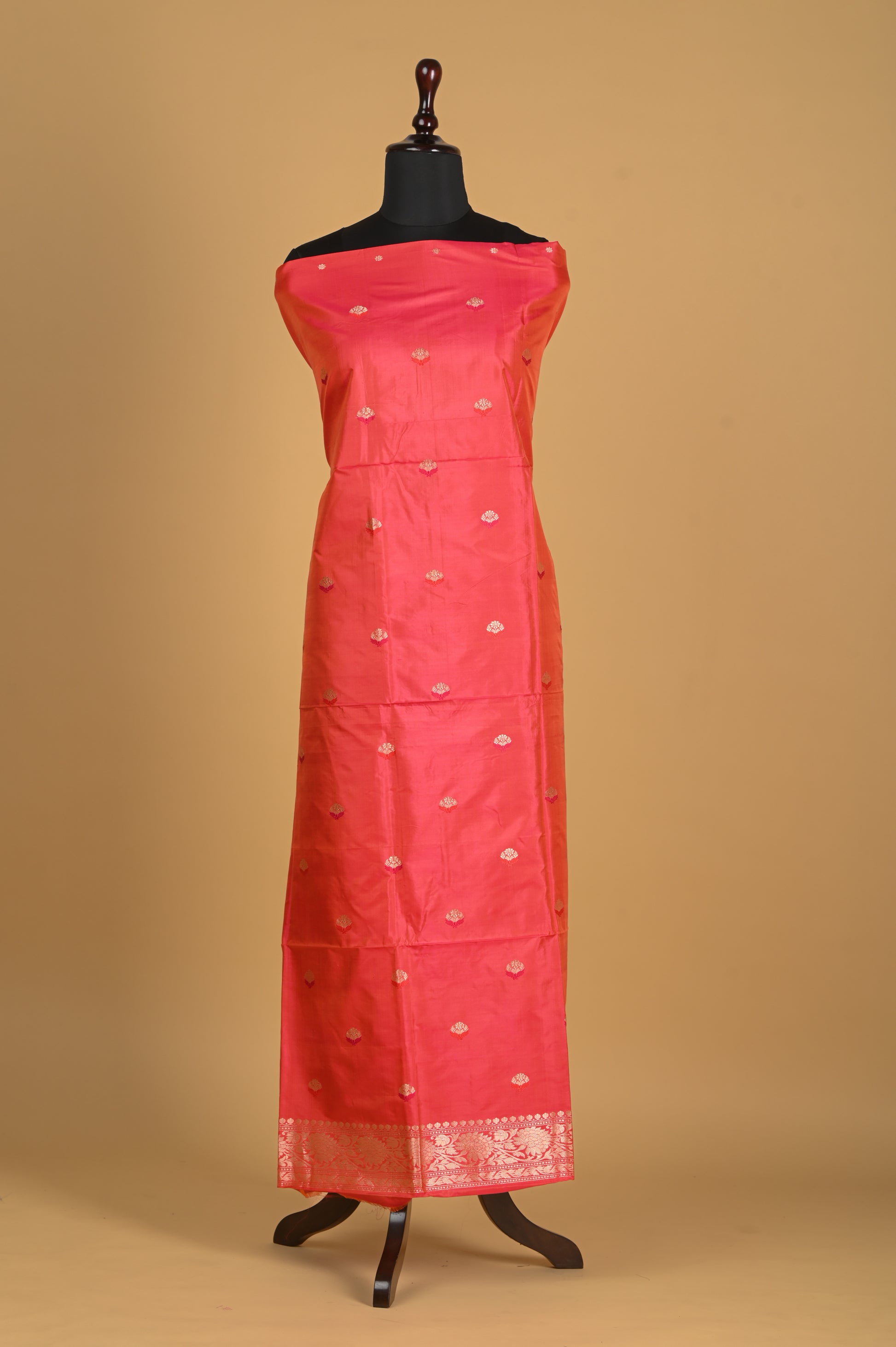 Noushk - Pink shot Orange Handwoven Pure Katan Silk Banarasi Full Suit-Rutambhara-RUTAMBHARA