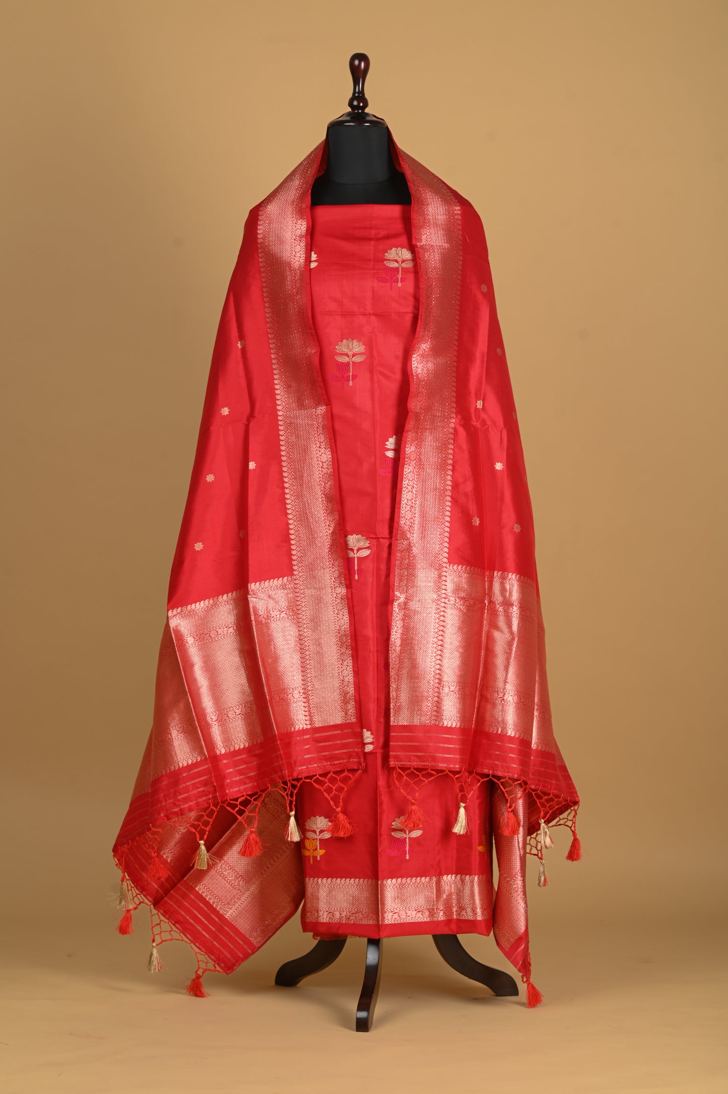 Noushk - Red Handwoven Pure Katan Silk Banarasi Full Suit