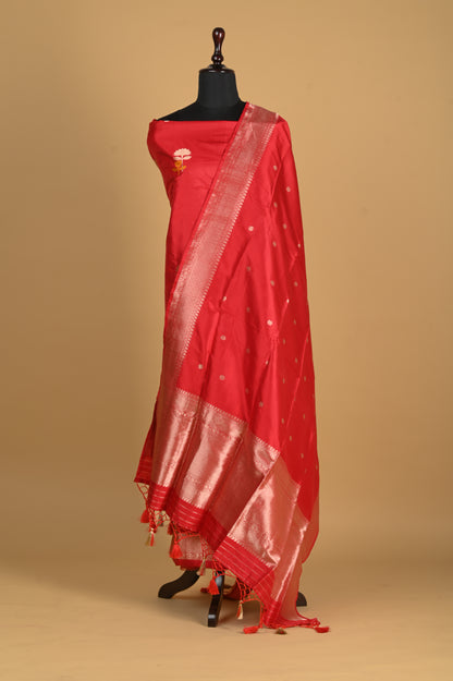 Noushk - Red Handwoven Pure Katan Silk Banarasi Full Suit-Rutambhara-RUTAMBHARA