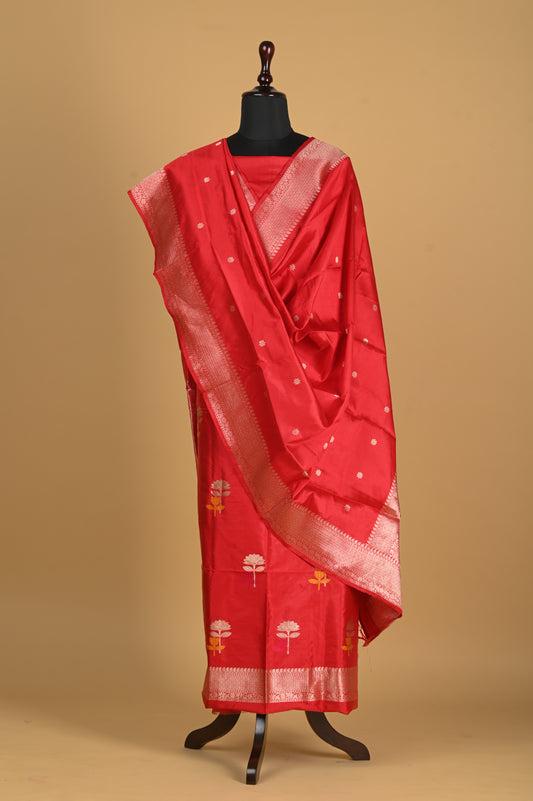 Noushk - Red Handwoven Pure Katan Silk Banarasi Full Suit