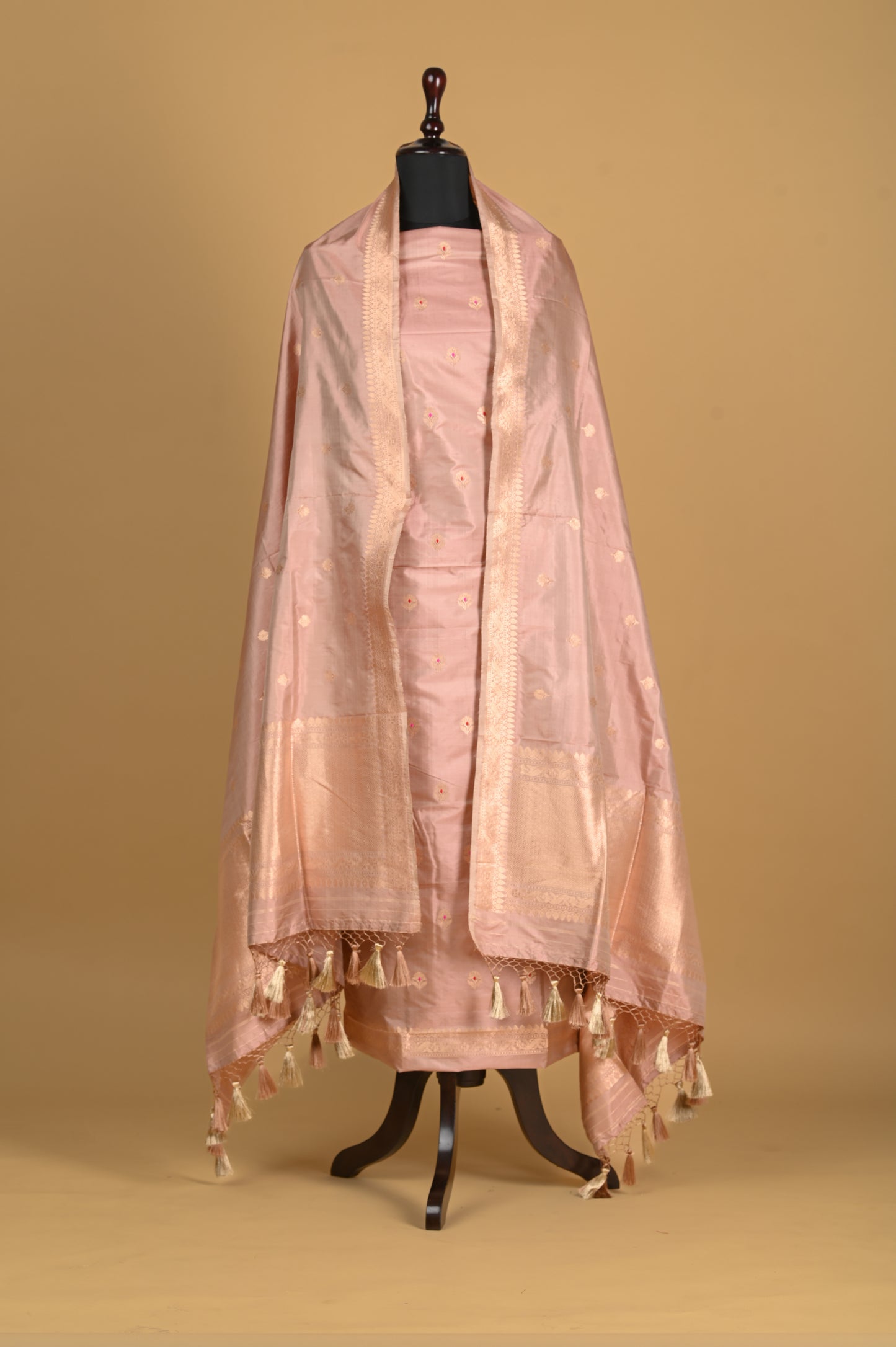 Noushk - Pastel Onion Pink Handwoven Pure Katan Silk Banarasi Full Suit
