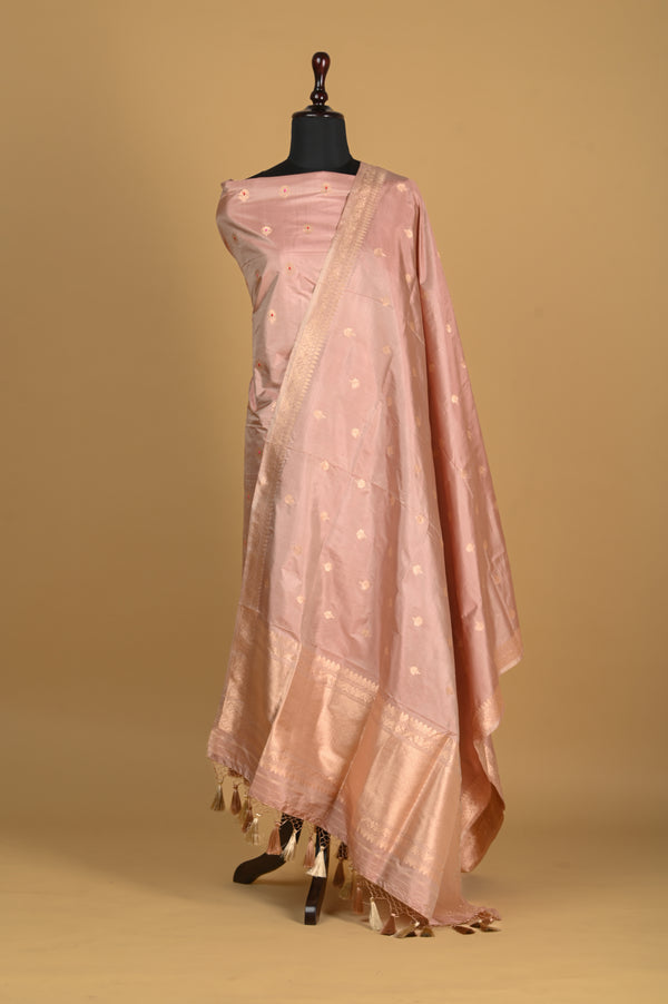 Noushk - Pastel Onion Pink Handwoven Pure Katan Silk Banarasi Full Suit-Rutambhara-RUTAMBHARA
