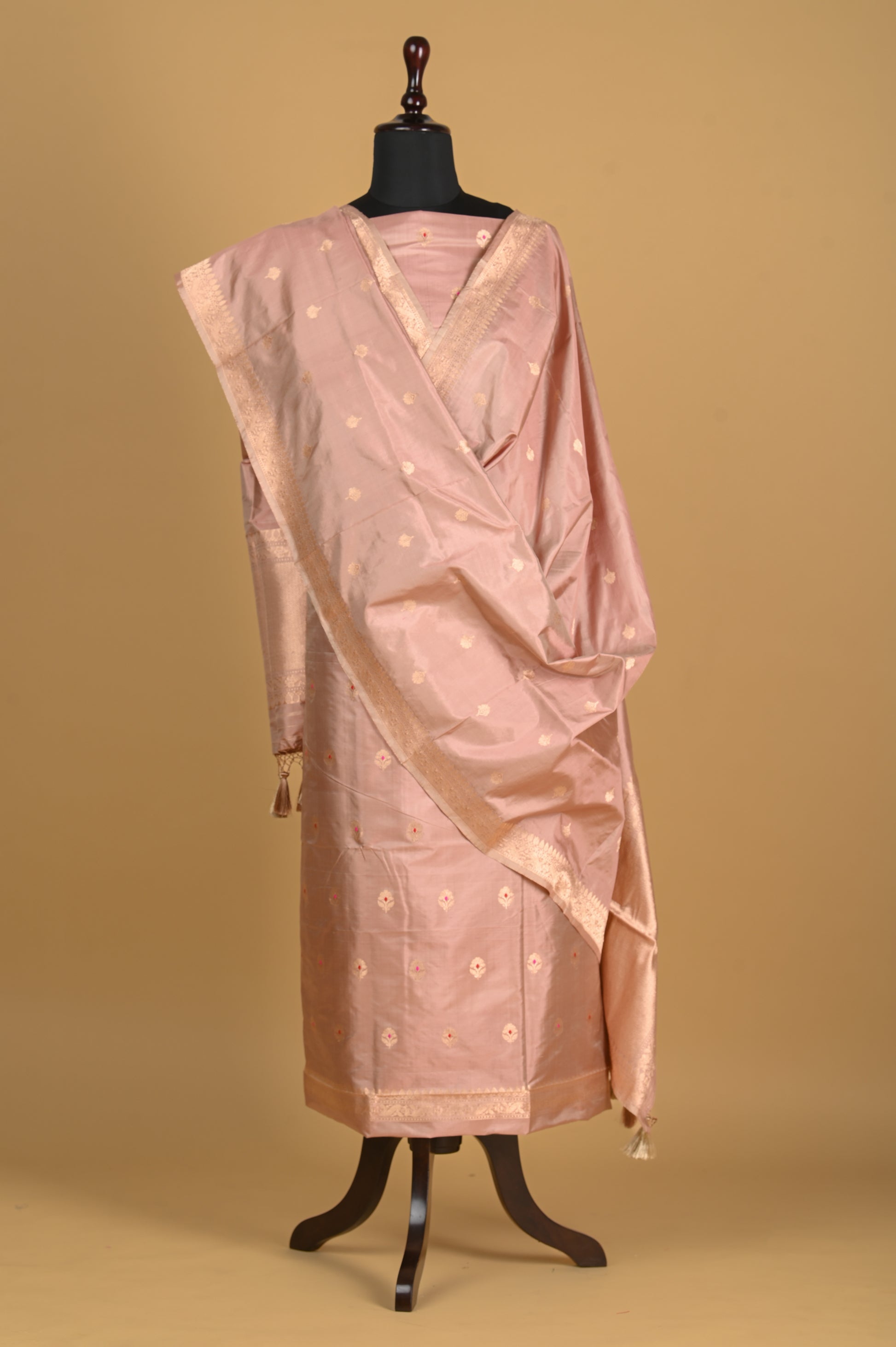 Noushk - Pastel Onion Pink Handwoven Pure Katan Silk Banarasi Full Suit-Rutambhara-RUTAMBHARA