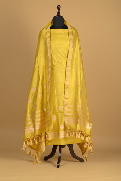 Noushk - Lime Green Handwoven Pure Katan Silk Banarasi Full Suit-Rutambhara-RUTAMBHARA