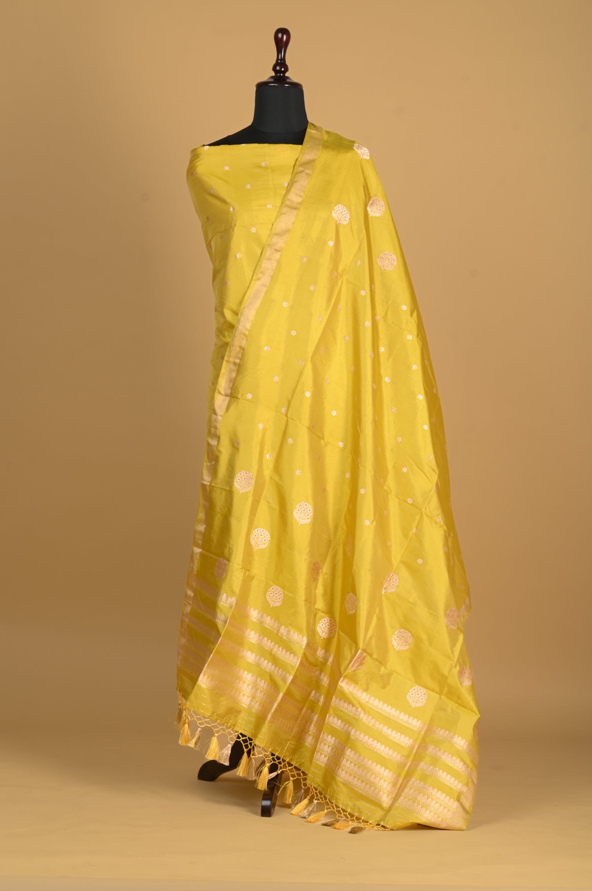 Noushk - Lime Green Handwoven Pure Katan Silk Banarasi Full Suit-Rutambhara-RUTAMBHARA