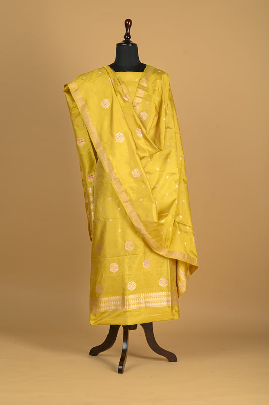 Noushk - Lime Green Handwoven Pure Katan Silk Banarasi Full Suit