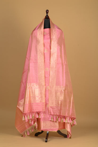Noushk - Pastel Pink Handwoven Pure Katan Silk Banarasi Full Suit-Rutambhara-RUTAMBHARA