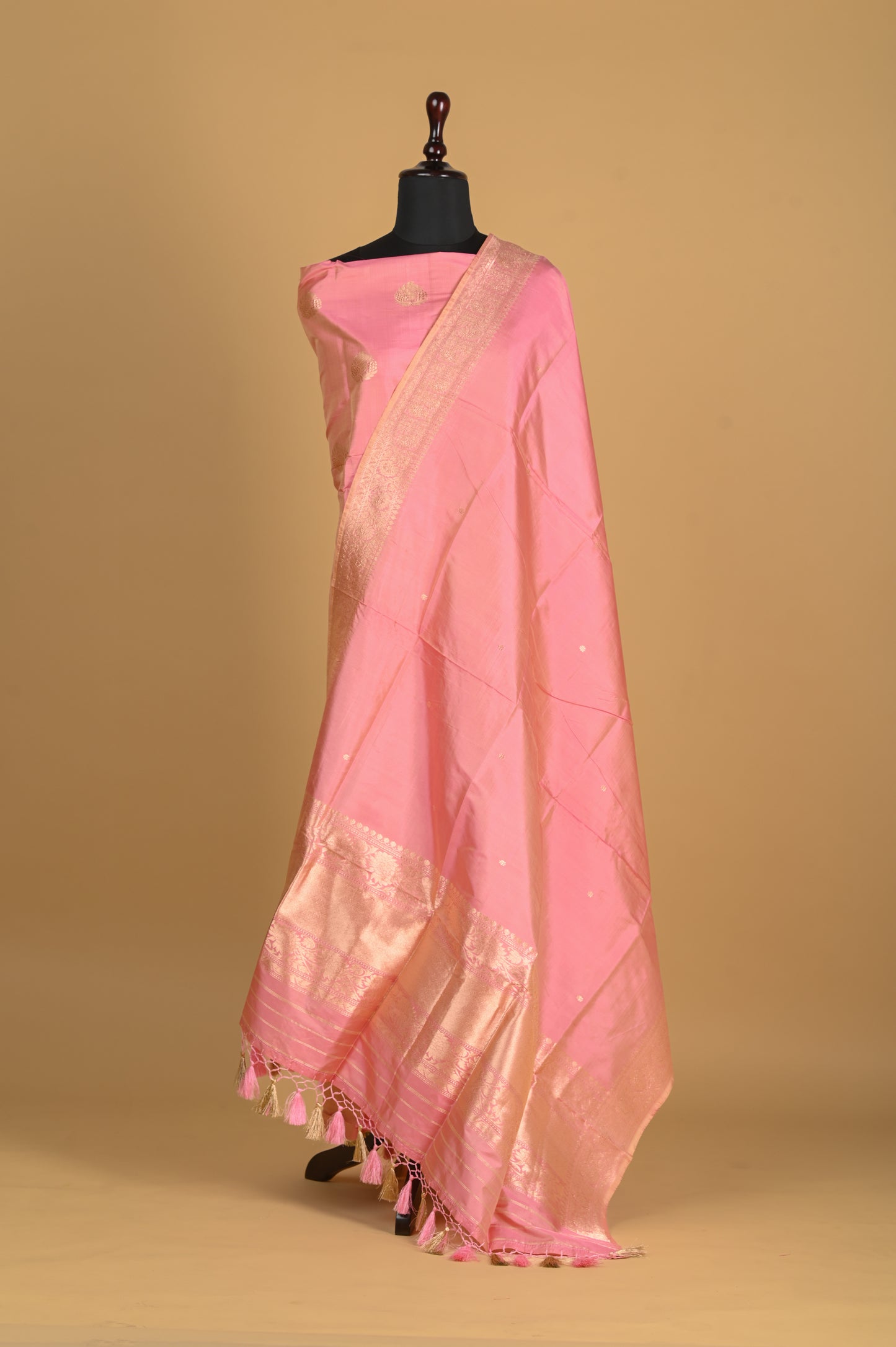 Noushk - Pastel Pink Handwoven Pure Katan Silk Banarasi Full Suit