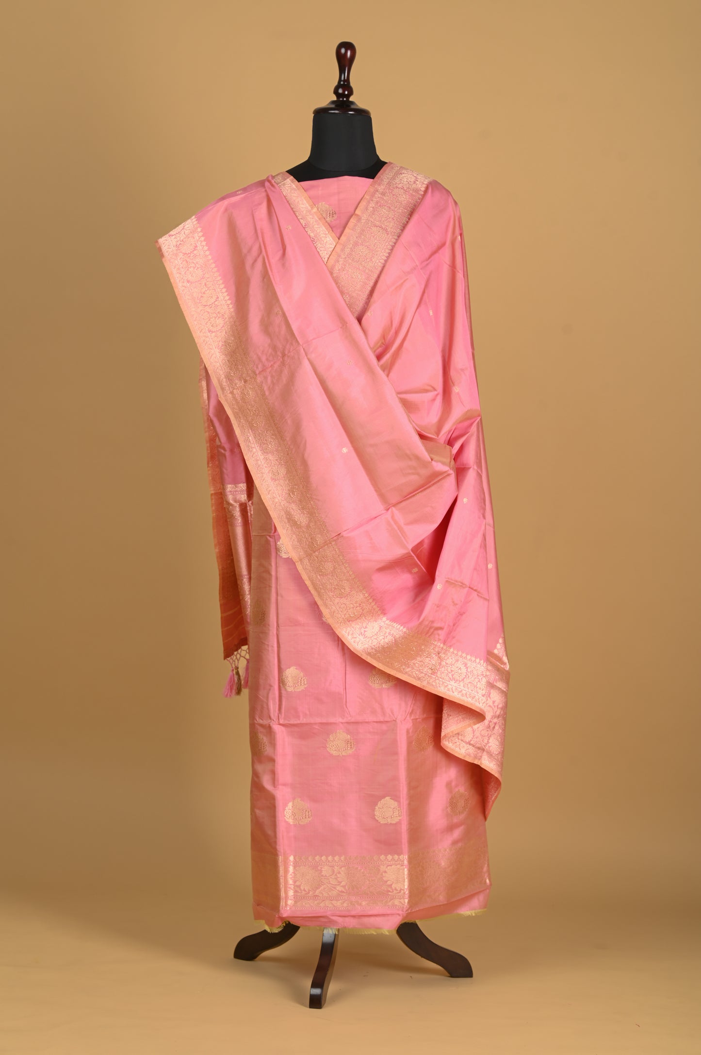 Noushk - Pastel Pink Handwoven Pure Katan Silk Banarasi Full Suit