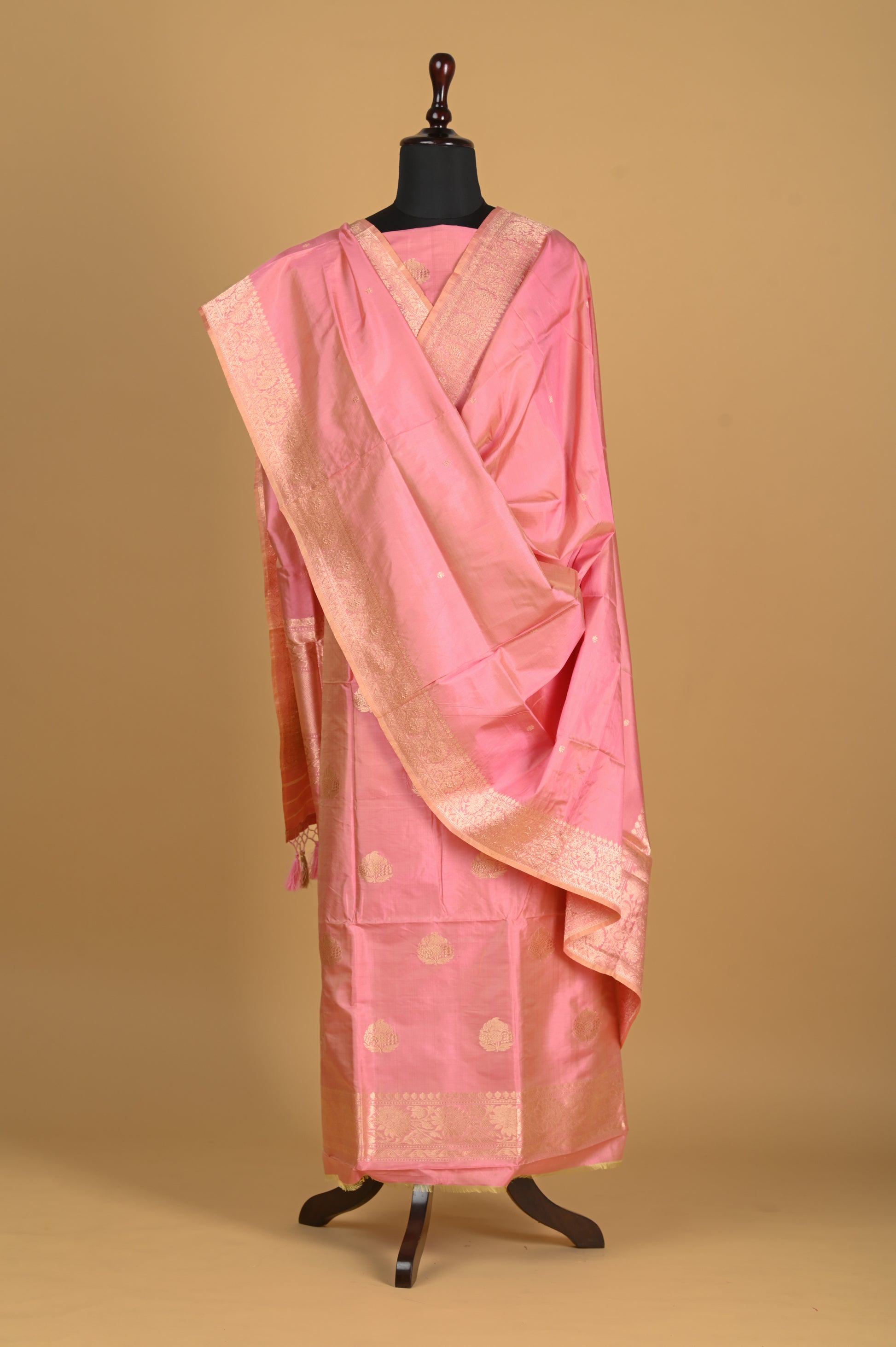 Noushk - Pastel Pink Handwoven Pure Katan Silk Banarasi Full Suit-Rutambhara-RUTAMBHARA