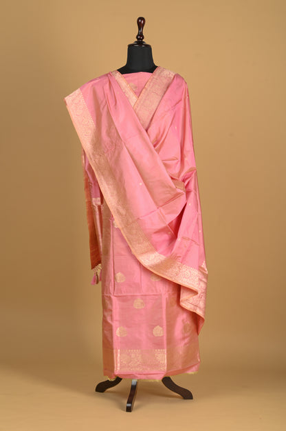 Noushk - Pastel Pink Handwoven Pure Katan Silk Banarasi Full Suit-Rutambhara-RUTAMBHARA