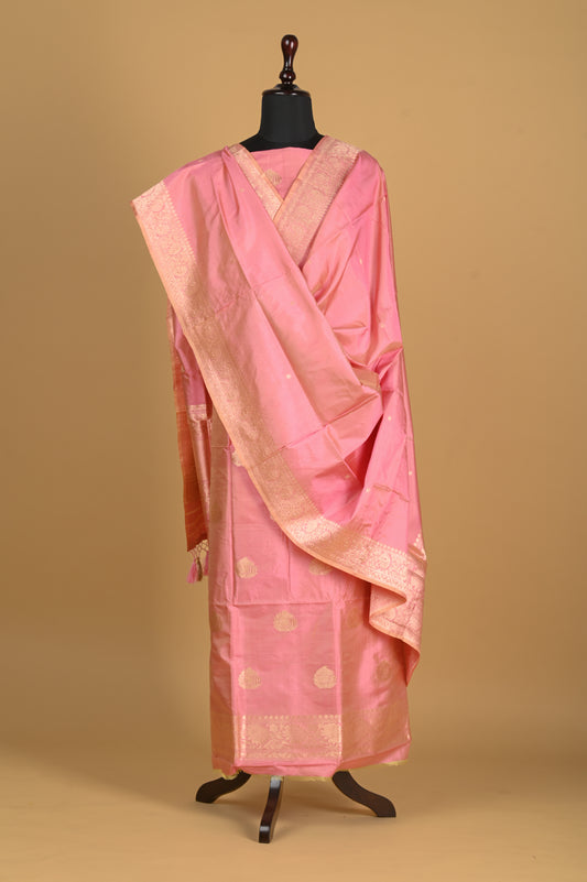Noushk - Pastel Pink Handwoven Pure Katan Silk Banarasi Full Suit