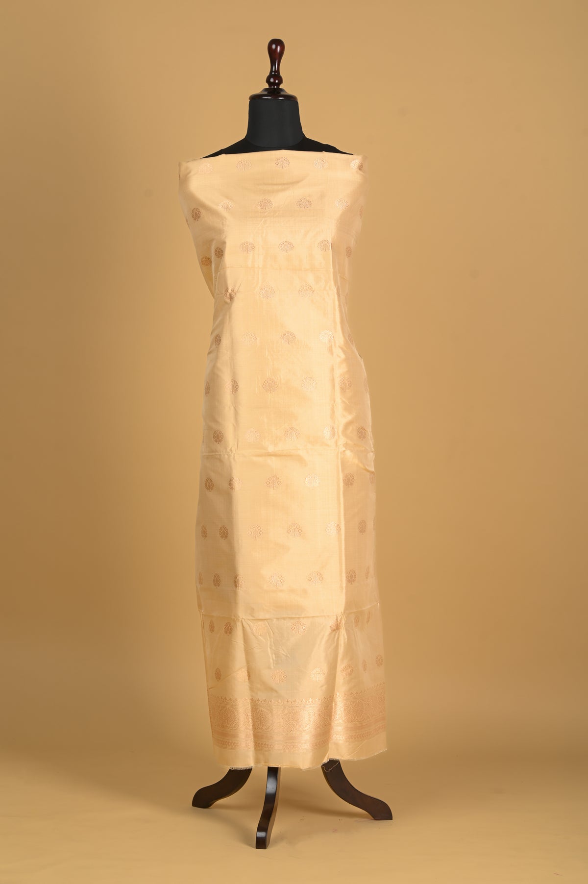 Noushk - Beige gold Handwoven Pure Katan Silk Banarasi Full Suit