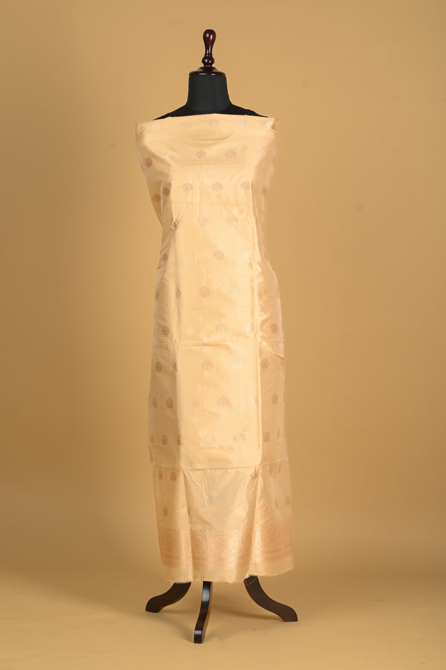 Noushk - Beige gold Handwoven Pure Katan Silk Banarasi Full Suit
