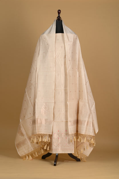 Noushk - Beige Dyeable Handwoven Pure Munga Silk Banarasi Full Suit-Rutambhara-RUTAMBHARA
