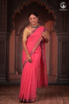 Bhadra - Elegant Pink Pure Cotton Saree with Zari Border and Kalamkari Blouse Piece