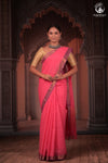Bhadra - Elegant Pink Pure Cotton Saree with Zari Border and Kalamkari Blouse Piece