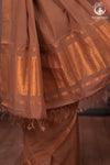 BHADRA - Elegant Earthy Brown Pure Cotton Saree with Gold Border and Kalamkari Blouse