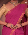 Bhadra - Elegant Magenta Pure Cotton Saree with Zari Border and Kalamkari Blouse Piece