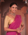 Bhadra - Elegant Magenta Pure Cotton Saree with Zari Border and Kalamkari Blouse Piece